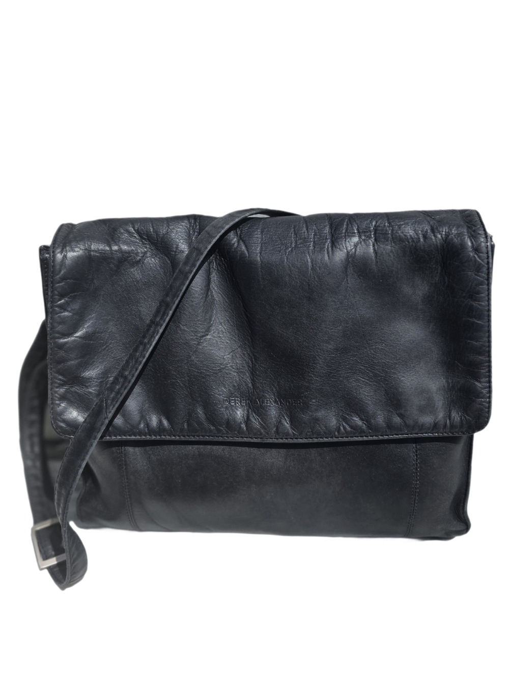 DEREK ALEXANDER Black Vintage Butter Soft Tumbled Leather Foldover Crossbody